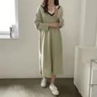 Slit-side V-neck Long Sweater Dress