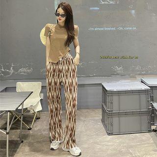Asymmetrical Crop T-shirt / High-waist Wide-leg Chiffon Pants