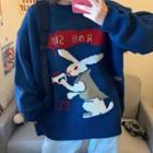 Rabbit Patterned Sweater Blue - One Size