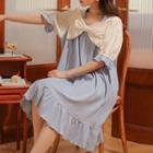 Short-sleeve Color Block Bow Sleep Dress