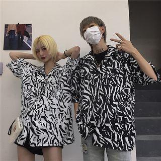 Couple Matching Elbow-sleeve Zebra Print Shirt