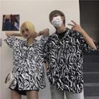 Couple Matching Elbow-sleeve Zebra Print Shirt