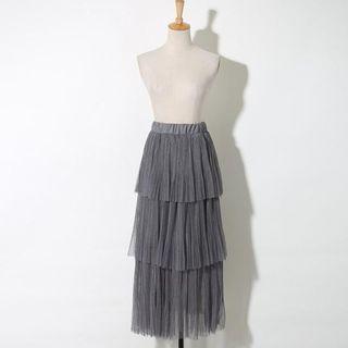 Mesh Tiered Midi Skirt