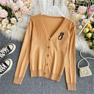 V-neck Knitted Single-breasted Cardigan Yellow - One Size