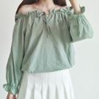 Off-shoulder Drawstring Blouse