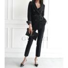 Set: Double-breasted Stripe-trim Blazer + Dress Pants