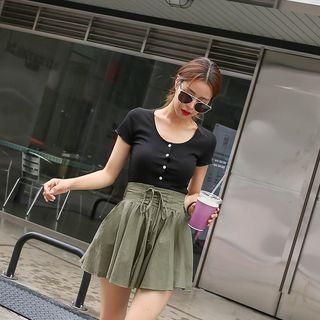Scoop-neck Button-down Rib Top