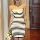 Strapless Striped Knit Mini Sheath Dress Stripes - Black & White - One Size