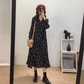 Stand-collar Small Floral Chiffon Dress