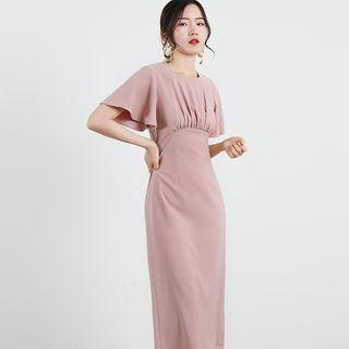 Cutout Back Short-sleeve Midi Sheath Dress