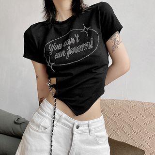 Short-sleeve Lettering Lace-up Cropped Top