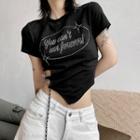 Short-sleeve Lettering Lace-up Cropped Top