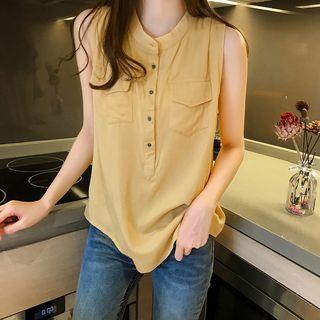 Sleeveless Dual Pocket Blouse