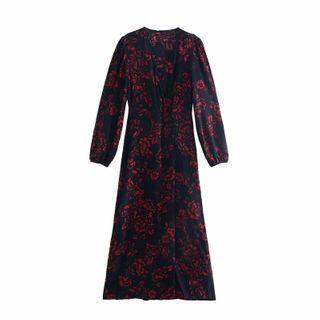 Vintage Long-sleeve Floral Dress