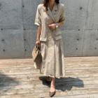 Ruffled Linen Long Blazer Dress Beige - One Size