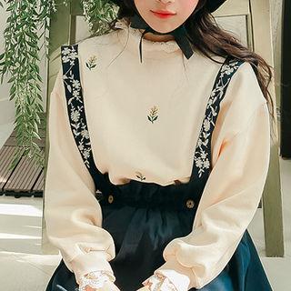 Lace-detail Flower Embroidered Sweatshirt