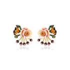 Elegant And Fashion Plated Gold Enamel Flower Stud Earrings With Cubic Zirconia Golden - One Size