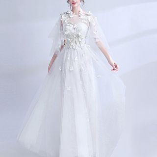 Elbow-sleeve Butterfly Wedding Gown