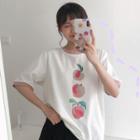 Printed Contrast Trim Elbow-sleeve T-shirt