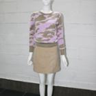 Set: Patterned Paneled Sweater + Zip-accent Skirt