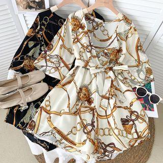 Printed V-neck Playsuit With Sash