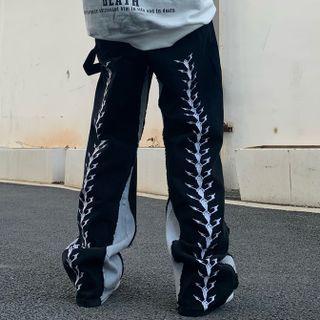 Embroidered Two-tone Wide-leg Jeans