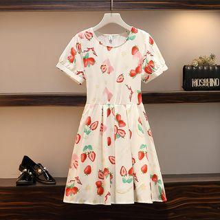 Short-sleeve Strawberry Printed A-line Mini Dress