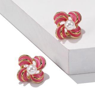 Flower Rhinestone Faux Pearl Alloy Earring