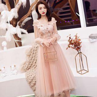 Embroidered Cold-shoulder Midi Prom Dress