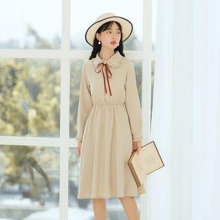 Long-sleeve Peter Pan Collar Midi A-line Dress