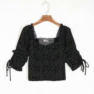 Square-neck Dotted Cropped Blouse