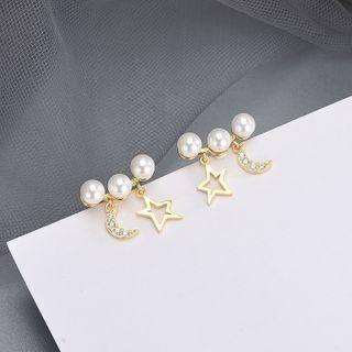 Faux Pearl Star Moon Drop Earring 1 Pair - Es753 - One Size