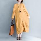 Long-sleeve Midi Asymmetric Dress Yellow - One Size