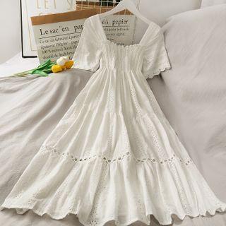 Eyelet Smocked Midi Dress White - One Size