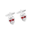 Fashion Personality Skull Red Cubic Zirconia Cufflinks Silver - One Size