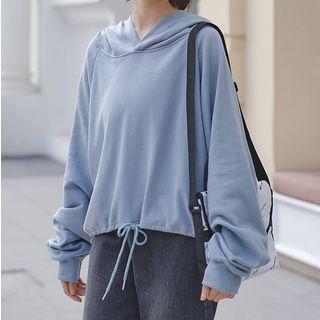 Drawstring Hem Hoodie Misty Blue - One Size
