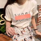 Short-sleeve Print Tee / High-waist Knit Floral Skirt