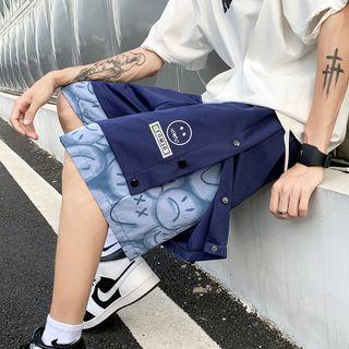 Mock Two-piece Graphic Print Wide Leg Shorts