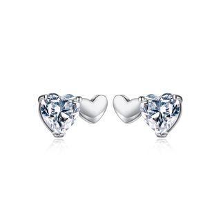 Simple And Sweet Heart-shaped Cubic Zirconia Stud Earrings Silver - One Size