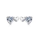Simple And Sweet Heart-shaped Cubic Zirconia Stud Earrings Silver - One Size