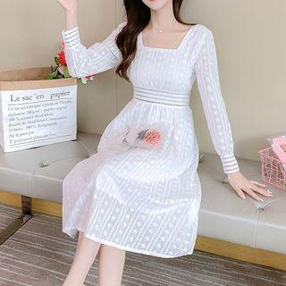 Long Sleeve Square Neck Lace Dress