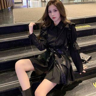 Set: Long-sleeve Shirt Dress + Waist Belt