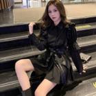 Set: Long-sleeve Shirt Dress + Waist Belt