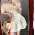 Short-sleeve Pocket Detail Jacket / Mini A-line Skirt
