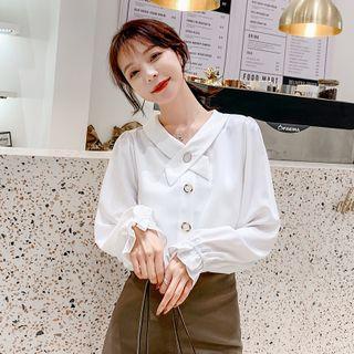 Buttoned Bell-sleeve Chiffon Blouse