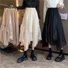 High-waist Asymmetrical Mesh Midi Skirt