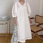 3/4-sleeve Lace Trim A-line Midi Dress