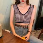 Check Sleeveless V-neck Crop Top As Shown In Figure - One Size