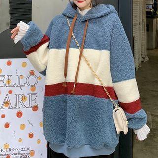 Colored Panel Fleece Hoodie Blue - One Size