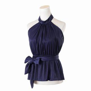 Halter Frill Trim Tie Waist Top